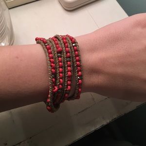 Red beaded wrap bracelet